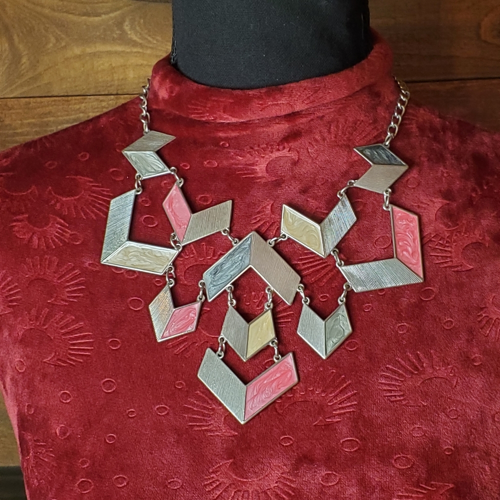 NY & Company Silver Tone & Enamel Geometric Bib Necklace